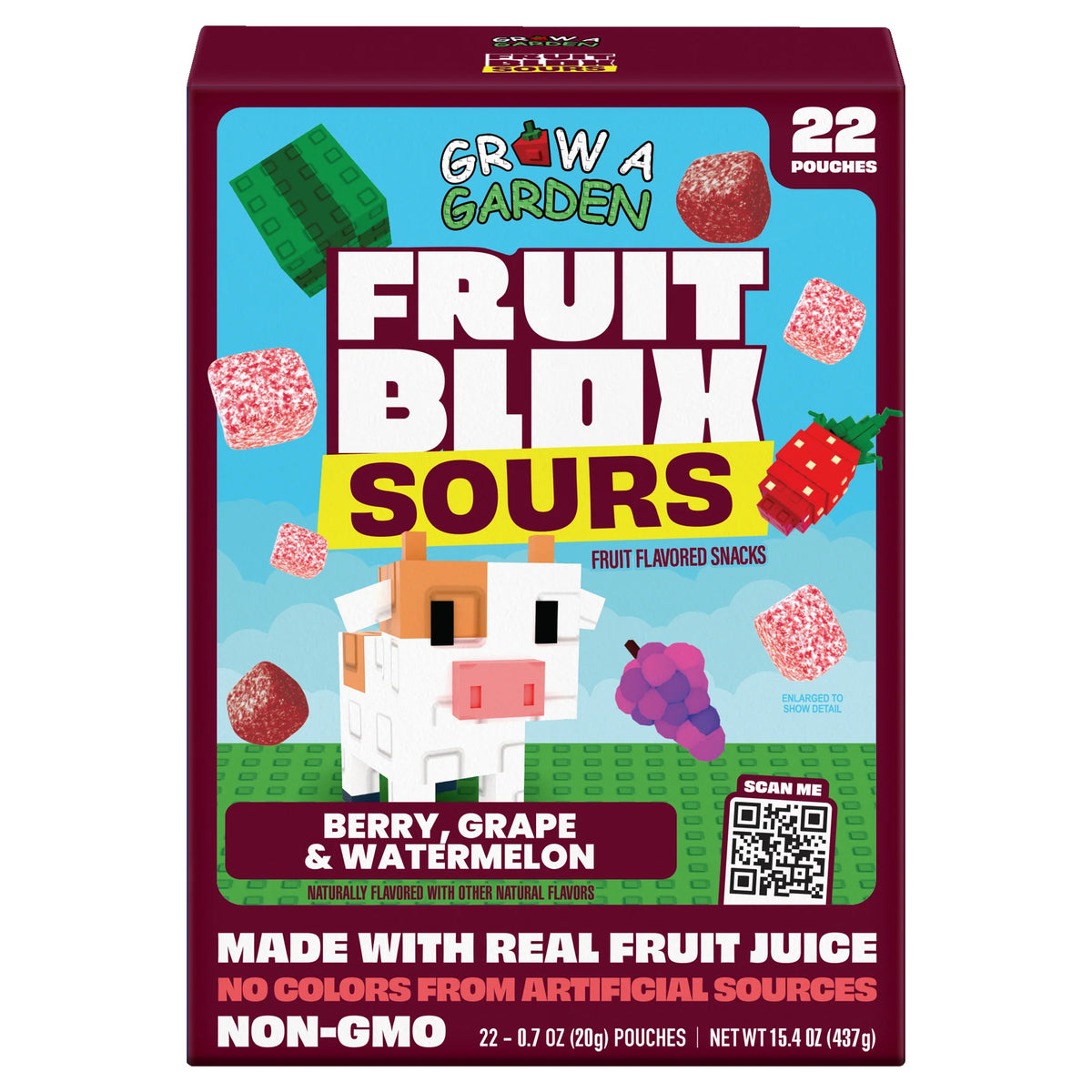 FruitBlox Sours Berry, Grape & Watermelon (22 Pouches)