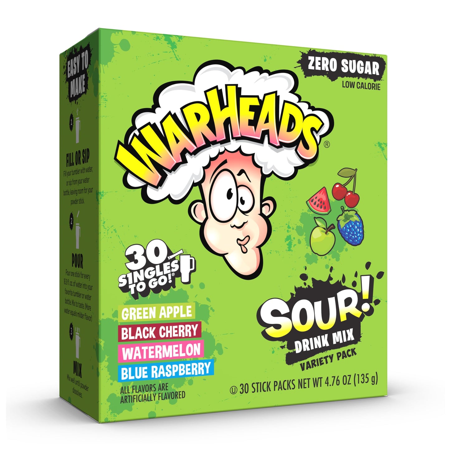 Warheads Singles To Go Drink Mix Sachets (6 x 30ct)